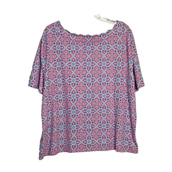 Talbots Women's Scalloped Neck Knit Top Sz 2X Geometric Print Pink Blue White - Picture 2 of 7